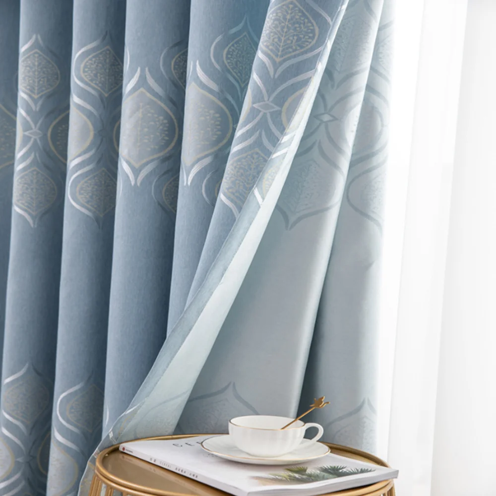 American Style Luxury Window Floral Valance Jacquard Curtain Ready Made Wholesale Living Room Hotel Curtains