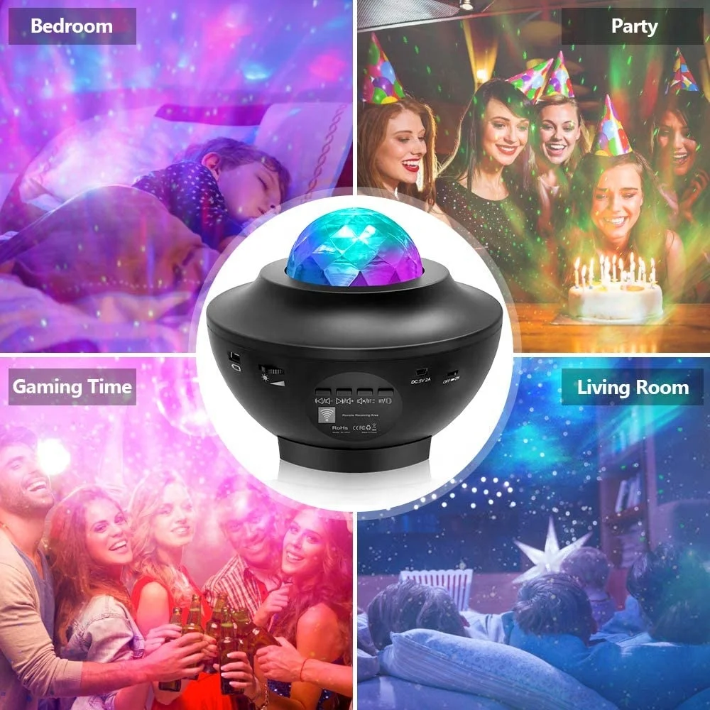 Party Colorful Flashing Star Projector with 10 Color Variations in Bedroom with Speaker LED Light