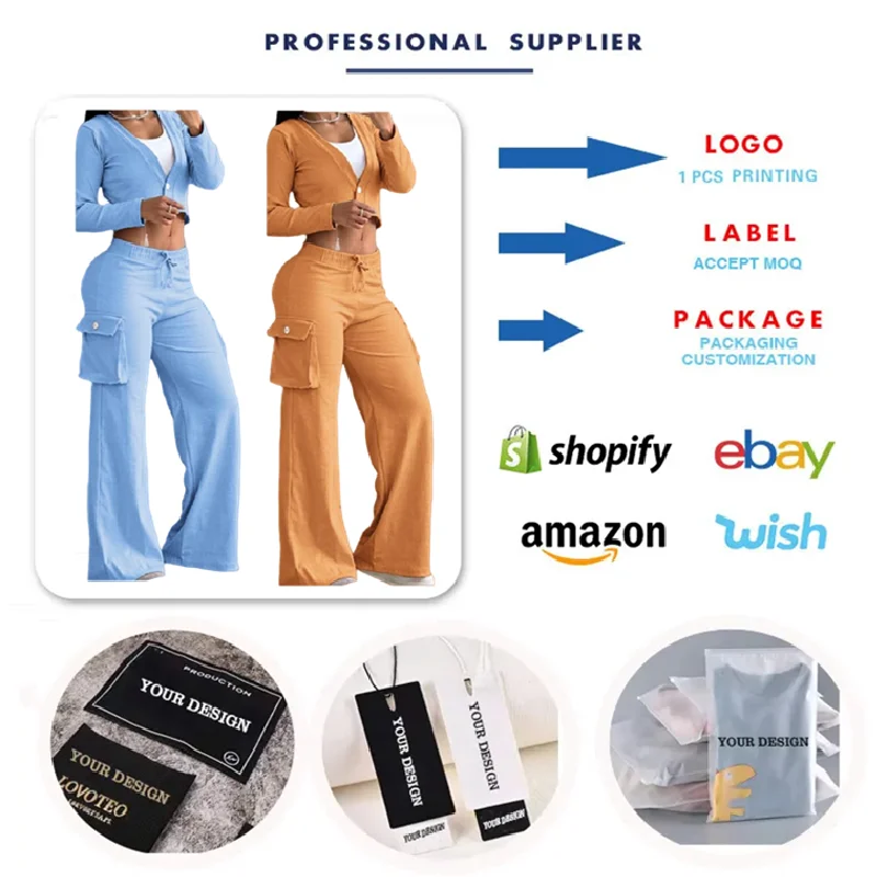 2024 New Fashion Women Clothing Patchwork Wide Leg Pants Long Sleeve Short Top Outfits For Women Pants Set