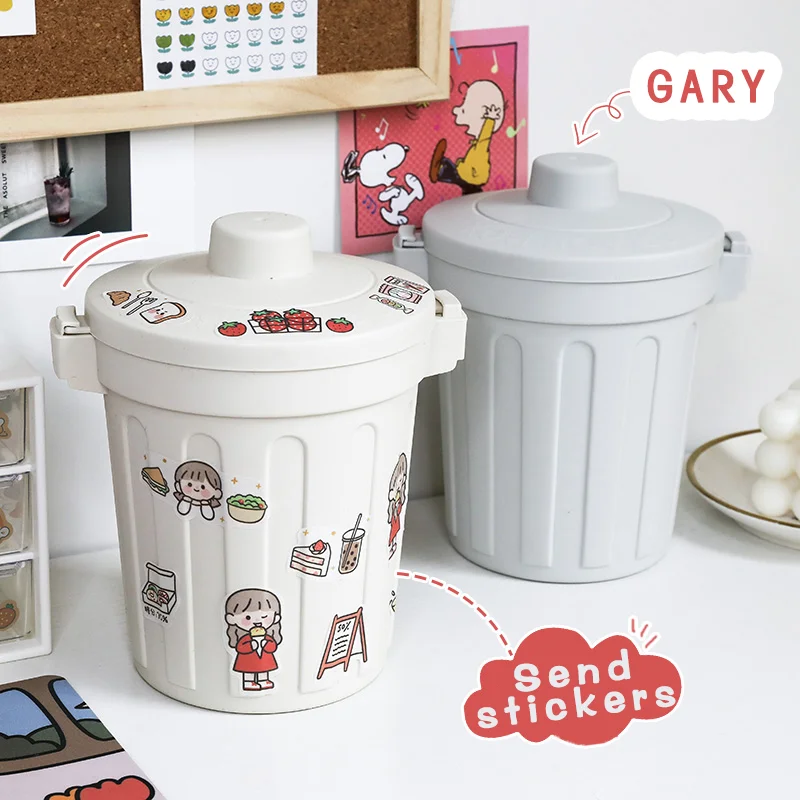 W&G Cute Girl Bedroom Dormitory Creative Pen Holder Paper Basket Storage Box Desktop Small Trash Can with Lid