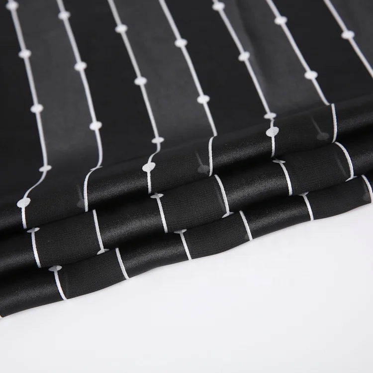 Latest shiny printed silk chiffon fabric with striped dots design for dresses shirts in stock wholesale