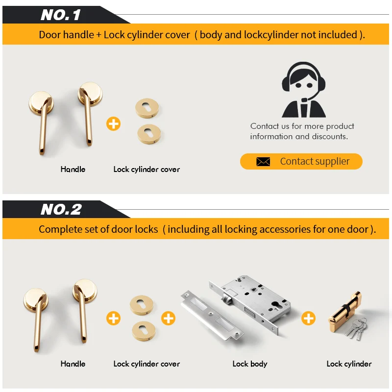 Luxury PVD Gold Interior Door Handles Modern Zinc Alloy Internal Lever for Bedrooms and Hotels for Wooden door