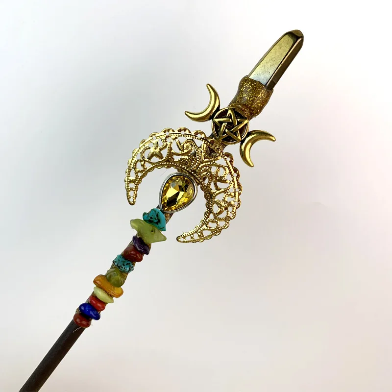 Gemstone Quartz Oval Tumbled Stones Crystal Wand Gold accessories fairy wand prop halloween