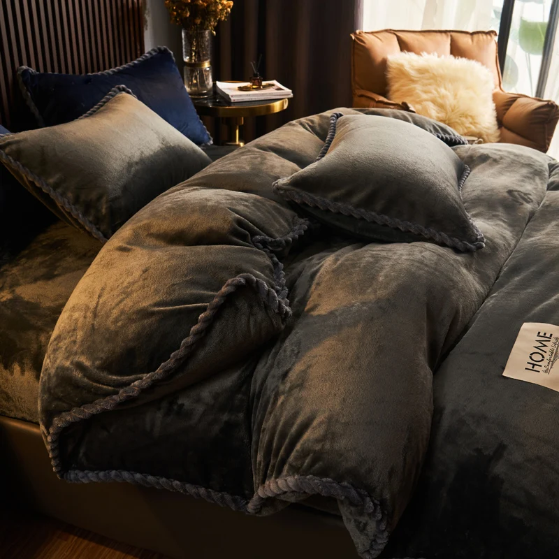 Milk Fleece Fat Comforter Washable Duvet Inner + Cover 2pcs/set Home Warm Winter Thicken Linen Velvet 2pcs/set Filling Duvet Set