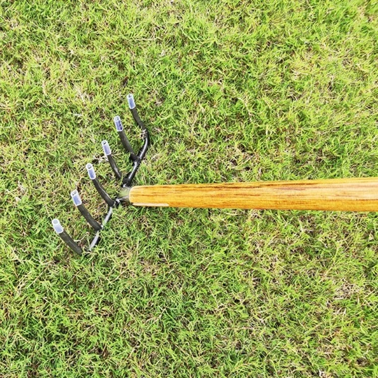 
6 tines long wood handle garden hand tools forged lawn rake 