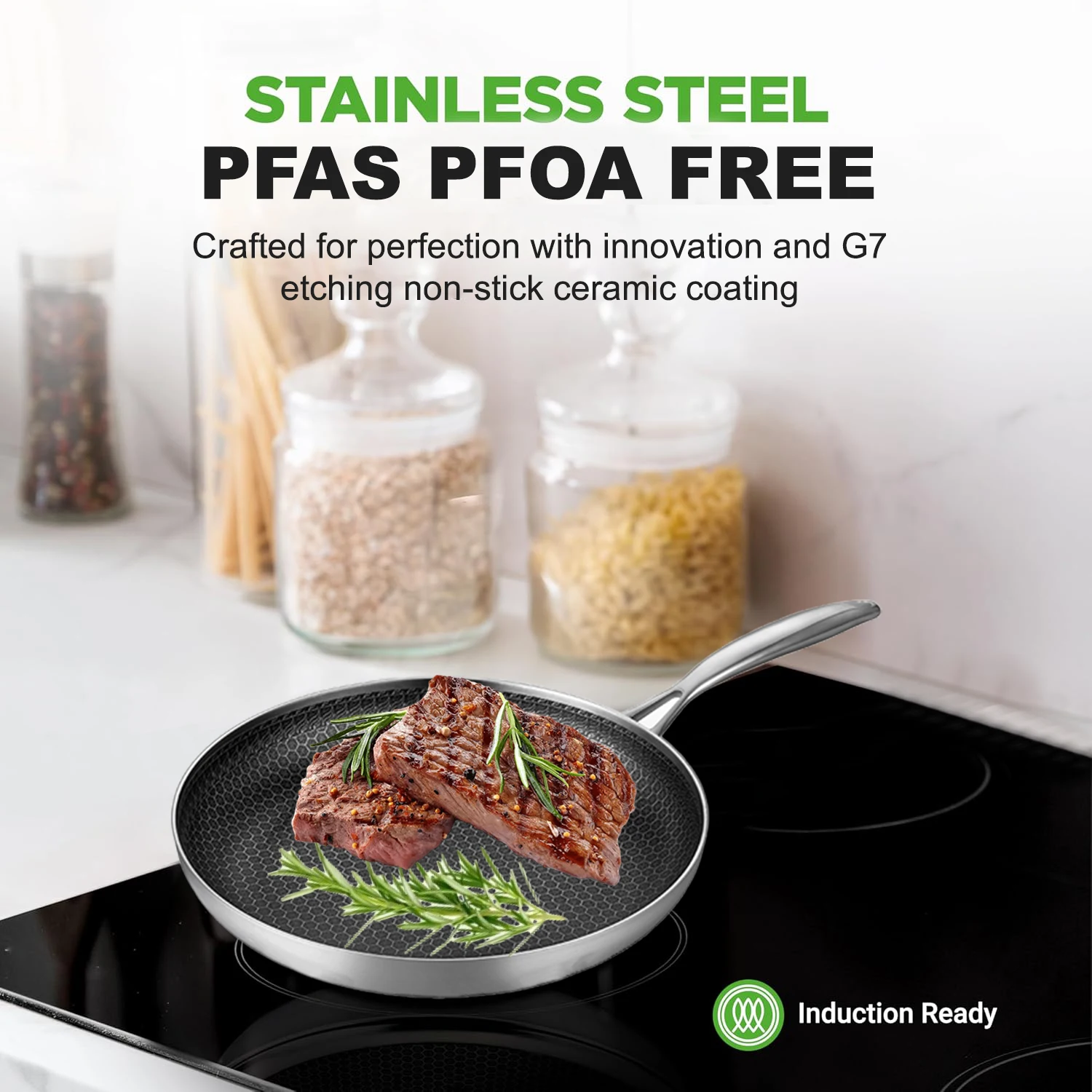 Shangwey Cookware Hexlad Honeycomb Coating Frying Pan Triply Stainless Steel Cookware Skillet Pan Nonstick Metal Fry Pan