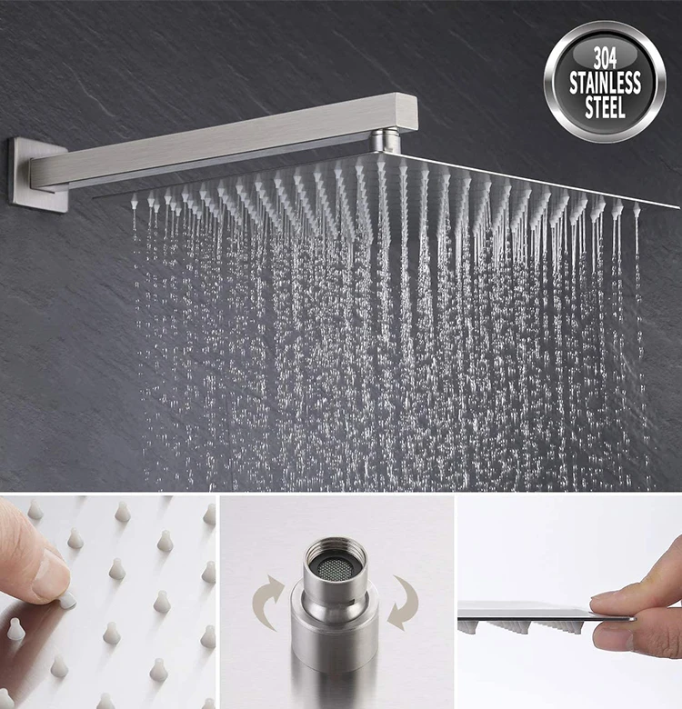 Rainfall Shower Head Rotate Waterfall Bath Spout Mixer Tap Brushed Nickel Concealed Shower Faucet Set