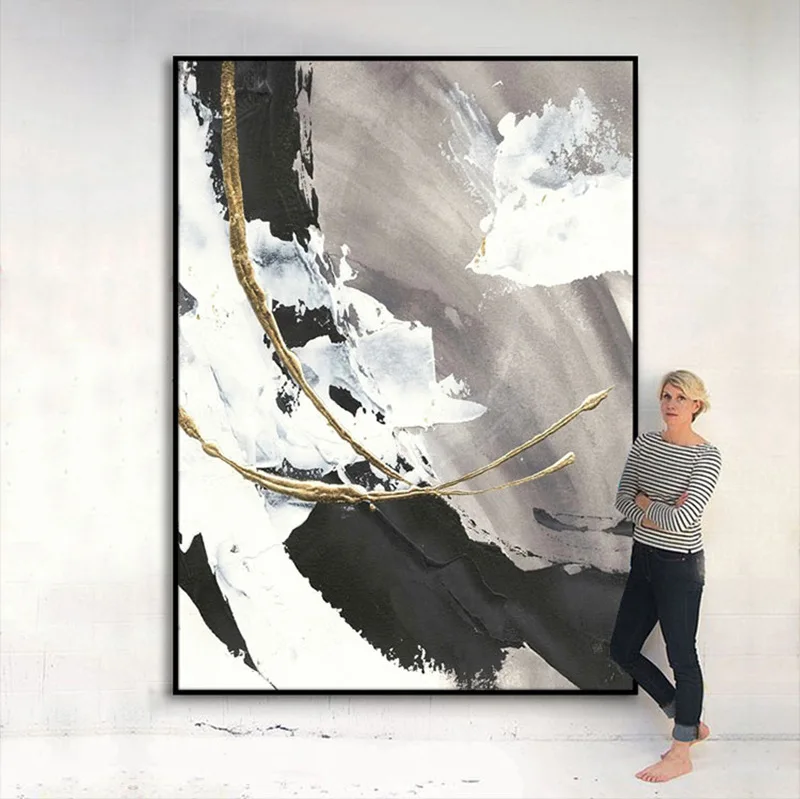 hot selling 100% hand made nordic living room decoration black white gray custom hand painted hand-painted abstract oil painting