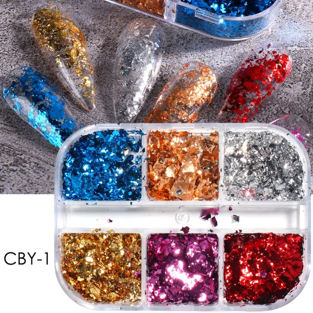 12 Grid Paillette Aluminum Irregular Gold Nail Foil Paper Sequins Pigment Nail Art Decoration Glitter Diy Nail Accessories