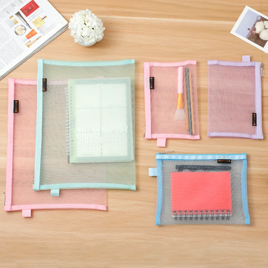 Stationery Bag Custom Office Plastic Mesh Document File Bag Pvc