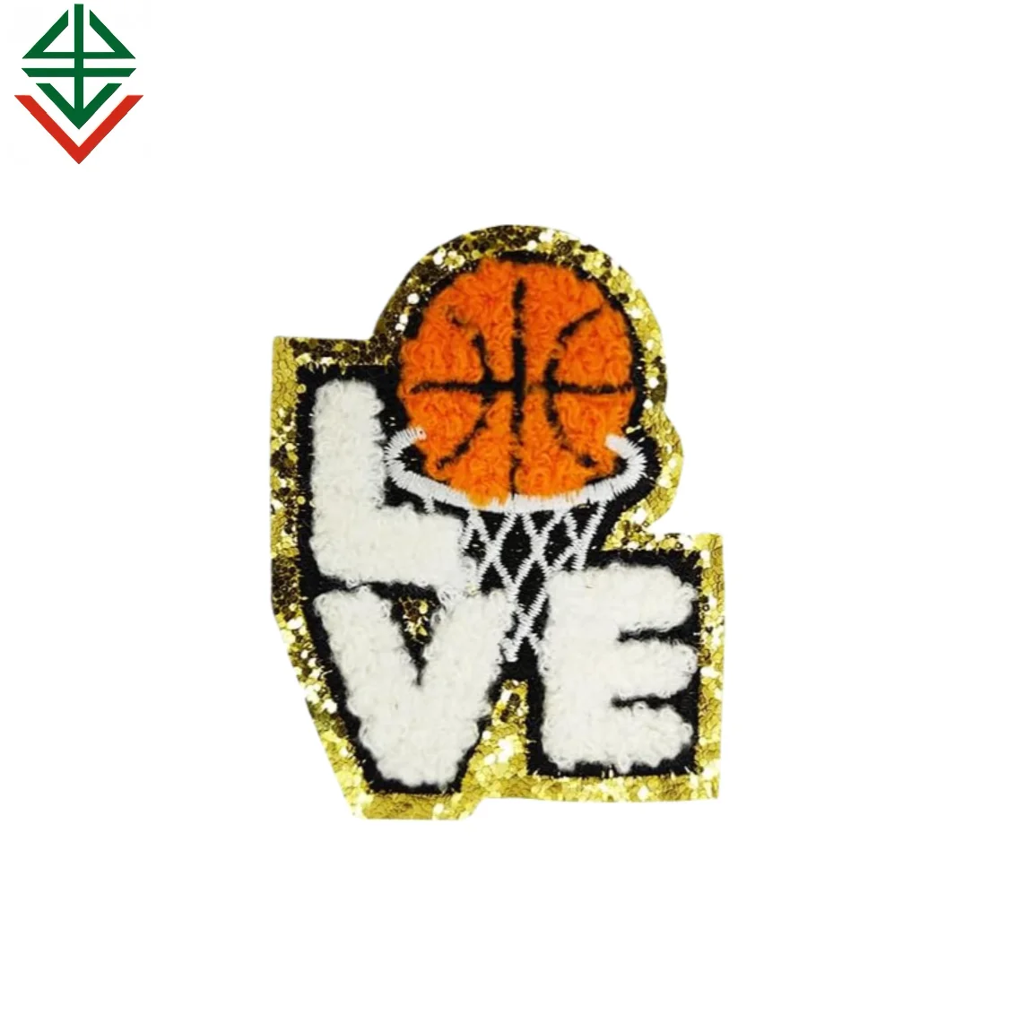 Basketball Entusiasts Iron On Chenille Embroidered Applique Patches with Gold Edges for Clothes