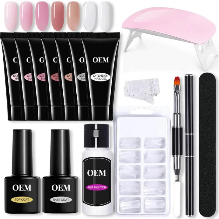 amazon top sell Professional private label acrylic nail start set gel nail extension poly gel kit with uv lamp