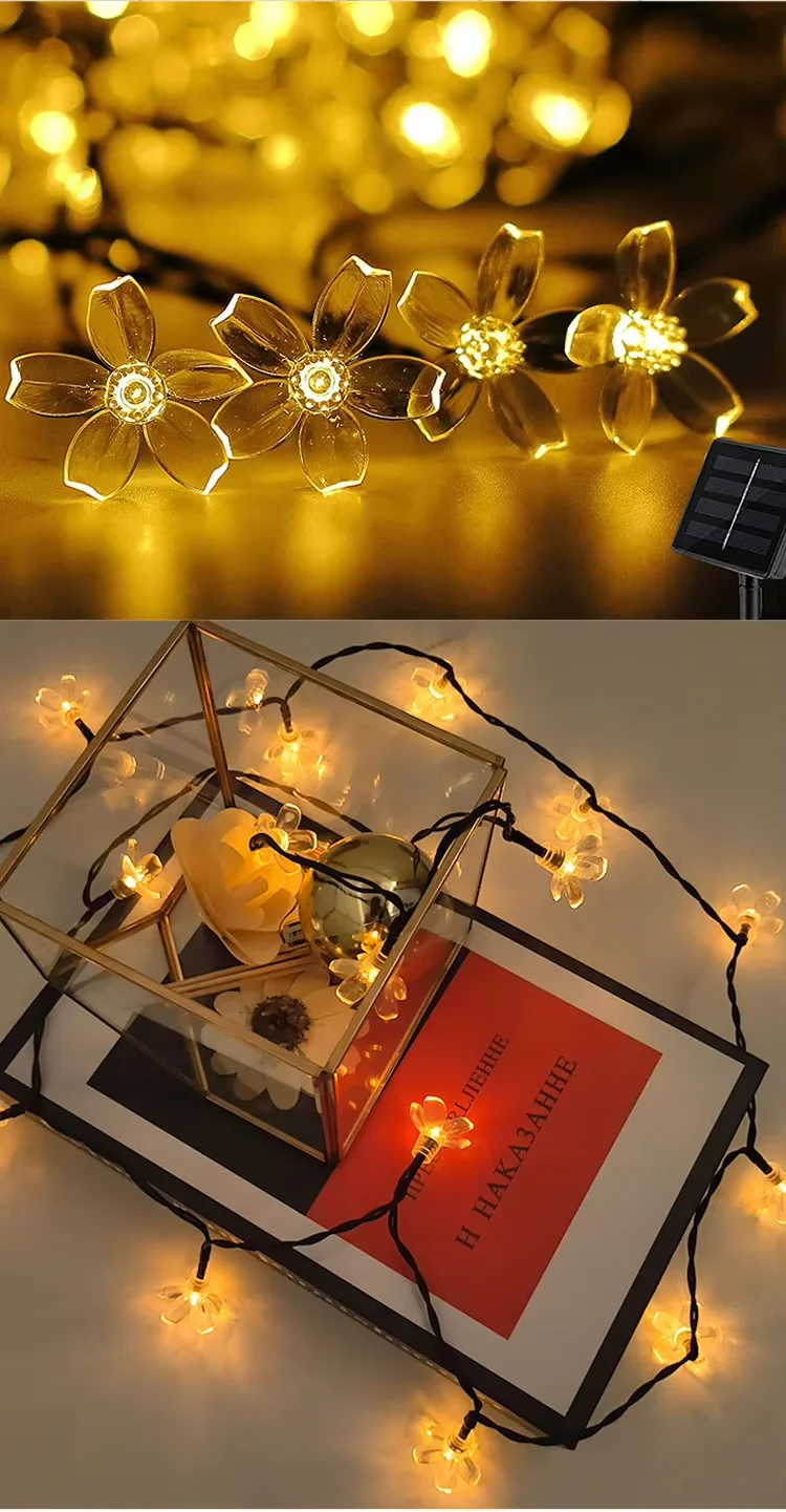 Solar Flower String Lights Solar Fairy Lights 23 Feet 50 LED Cherry Blossoms String Lights for Outdoor Home Lawn Patio Decor