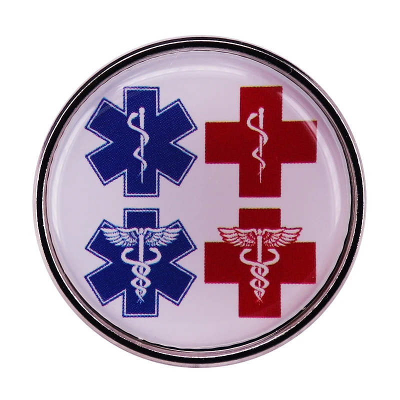 Cduceus Medical-Emblems EMT EMS Emergency Medical Service Red And Blue Cross Symbols Brooch Badge