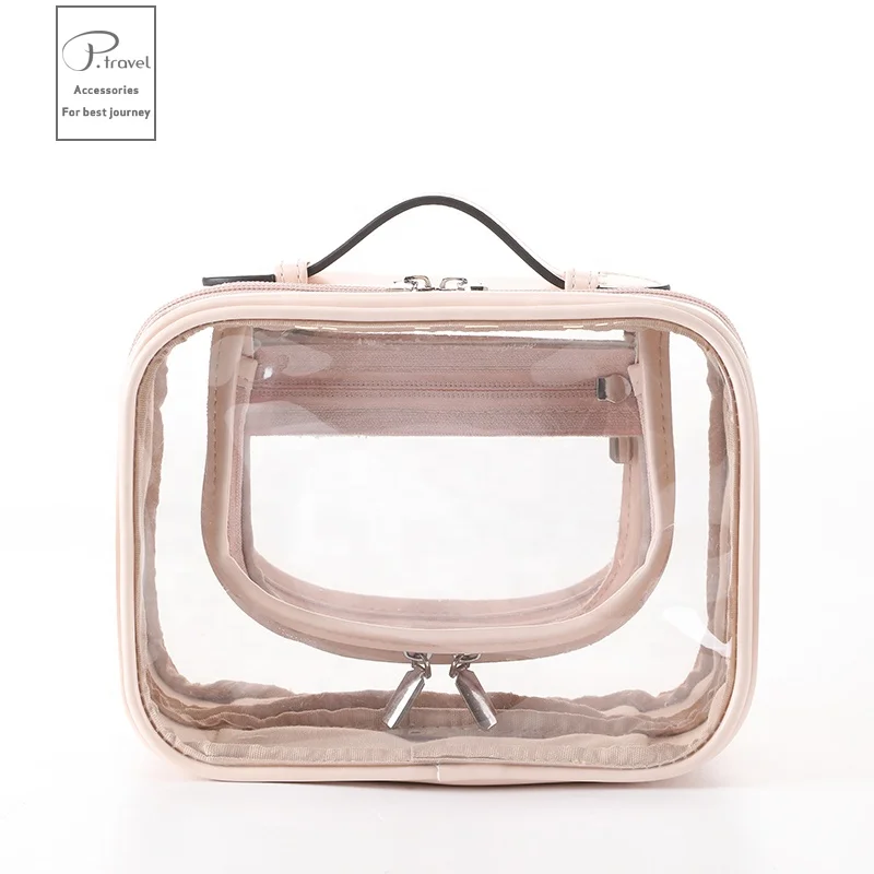 P.travel Clear Makeup Bag Organizer Transparent Makeup Case Portable Cosmetic Bags with Zipper Divider Compartment