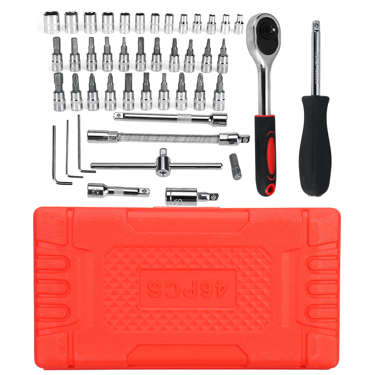 46PCS CAR MOTORCYCLE REPAIR TOOL DEEP SOCKET RATCHET WRENCH SCREWDRIVER HEAD SET TOOLS