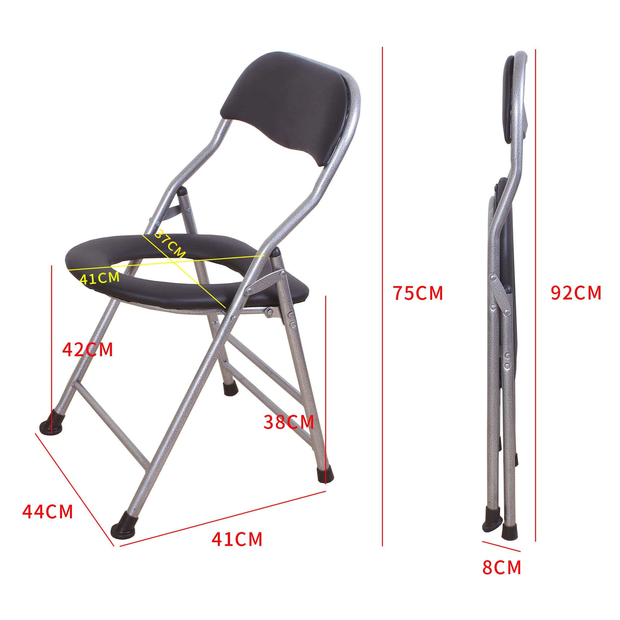 Folding Medical Bedside Commode with Removable Bucket for Handicap Elderly Camping Toilet Chair with Armrests and Backrest