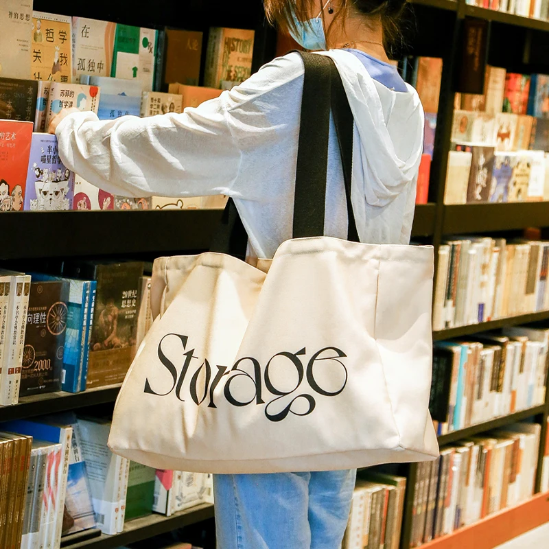 Original Custom Logo Reusable Shopping Large Cotton Bag Tote Bag for Canvas Women Grocery Shopper Shoulder Travel Beach