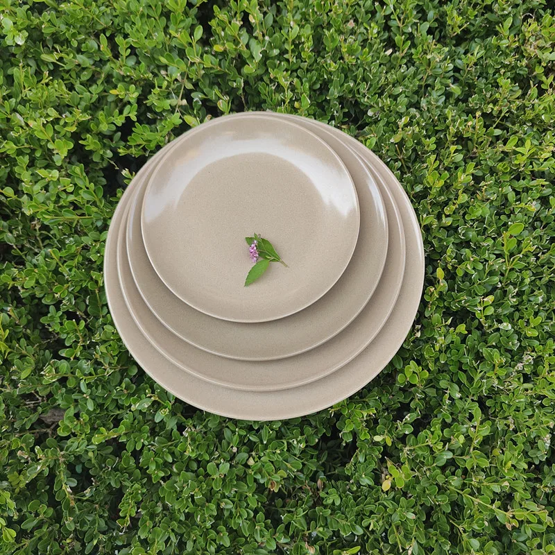 OEM ODM free sample large round shallow luxury rice husk Fiber dishes & plate  eco-friendly round plates