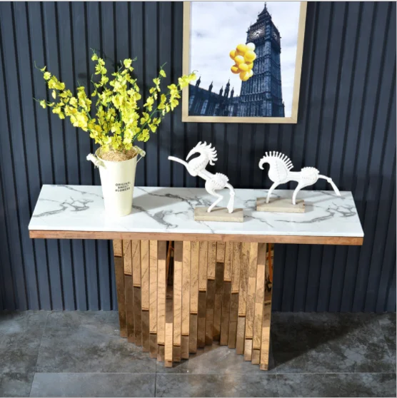 Home furniture living room luxury stainless steel hallway table modern marble console table