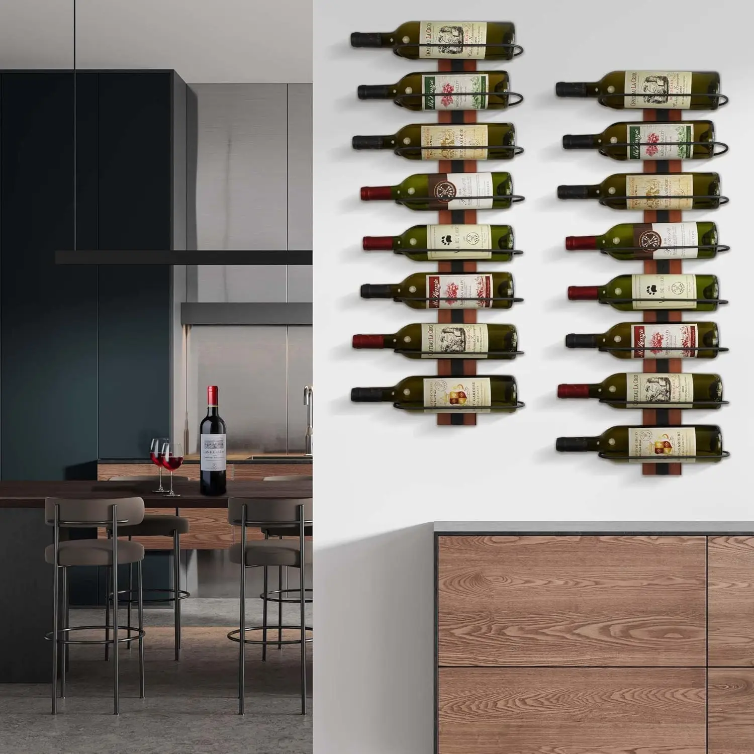 Custom Metal Hanging Wine Display Rack for 16 Bottles Floor to Ceiling Wine Glass Rack Holder Wine Rack Wall Mount for Bar
