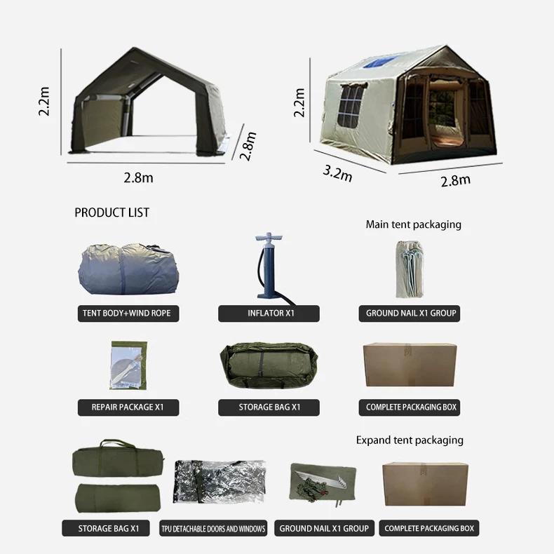 9+8.5 320g TC Cotton Tents 420D Oxford Waterproof Hiking Camping Outdoor Inflatable Tent Luxury Air Event with Quadrangle Tarp