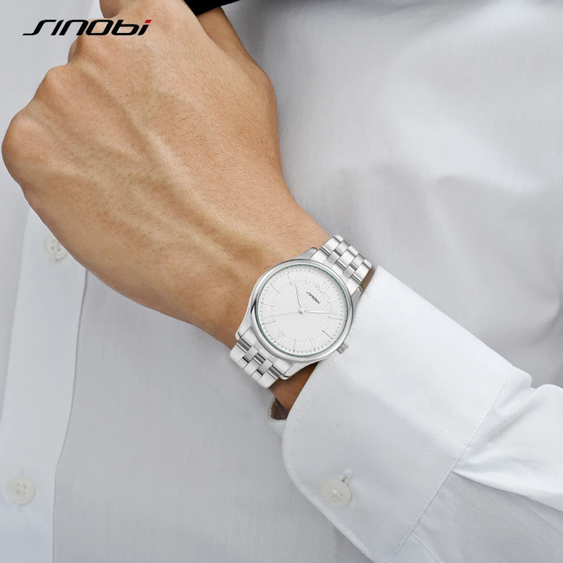 SINOBI Quality Business Watch Luxury Stainless Steel Watches Men Gold Golden Wristwatch S9833G Relogio Masculino Mens Watch Sets