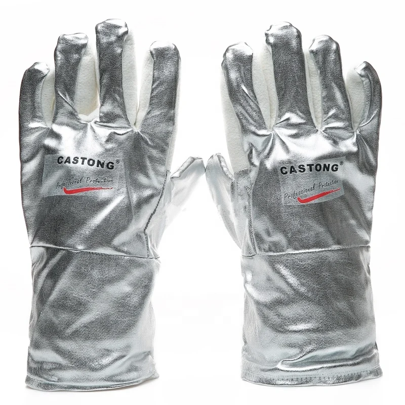 Stock Items Resisting 350 Deg.C Meta-aramid Felt and Aluminum Foil Heat Insulated Aluminized Gloves for Industrial Oven