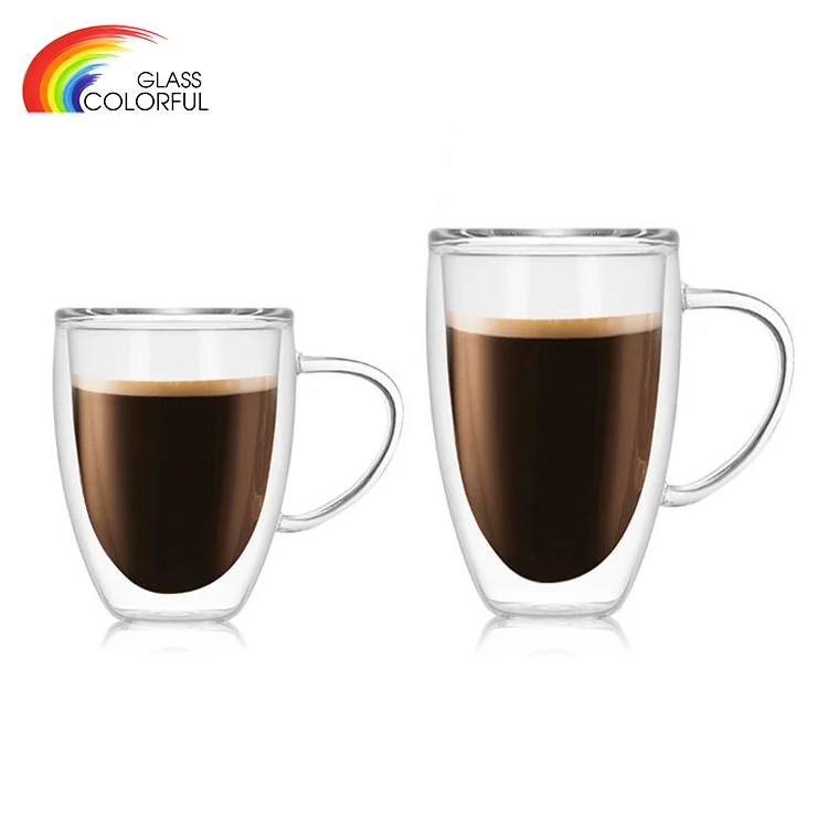 Double wall glass cup drinking coffee cups with handle borosilicate drinking 350 450ml borosilicate glass cup