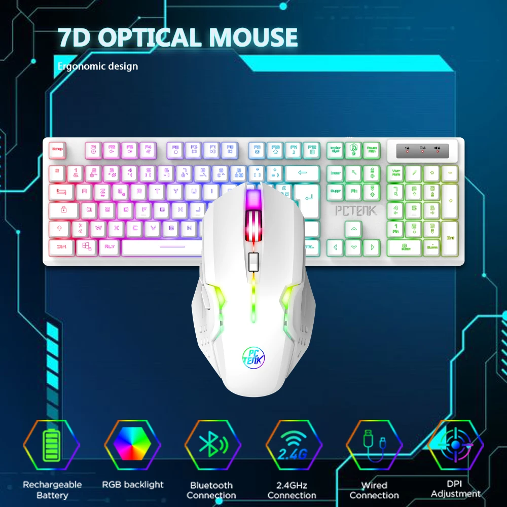 PCTENK XD82R professionals LED wired gaming keyboard and mouse combo backlit full size for gamer desktop mouse keyboard set
