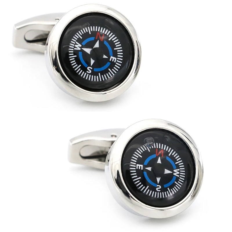Cheap Round Shape Glass Brass Compass Watch Movement Cufflink
