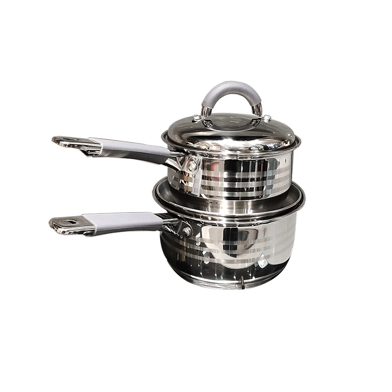 LFGB Stainless Steel 304 Non Stick Saucepan with Glass Lid Silicone Handles Cookware Set Pot