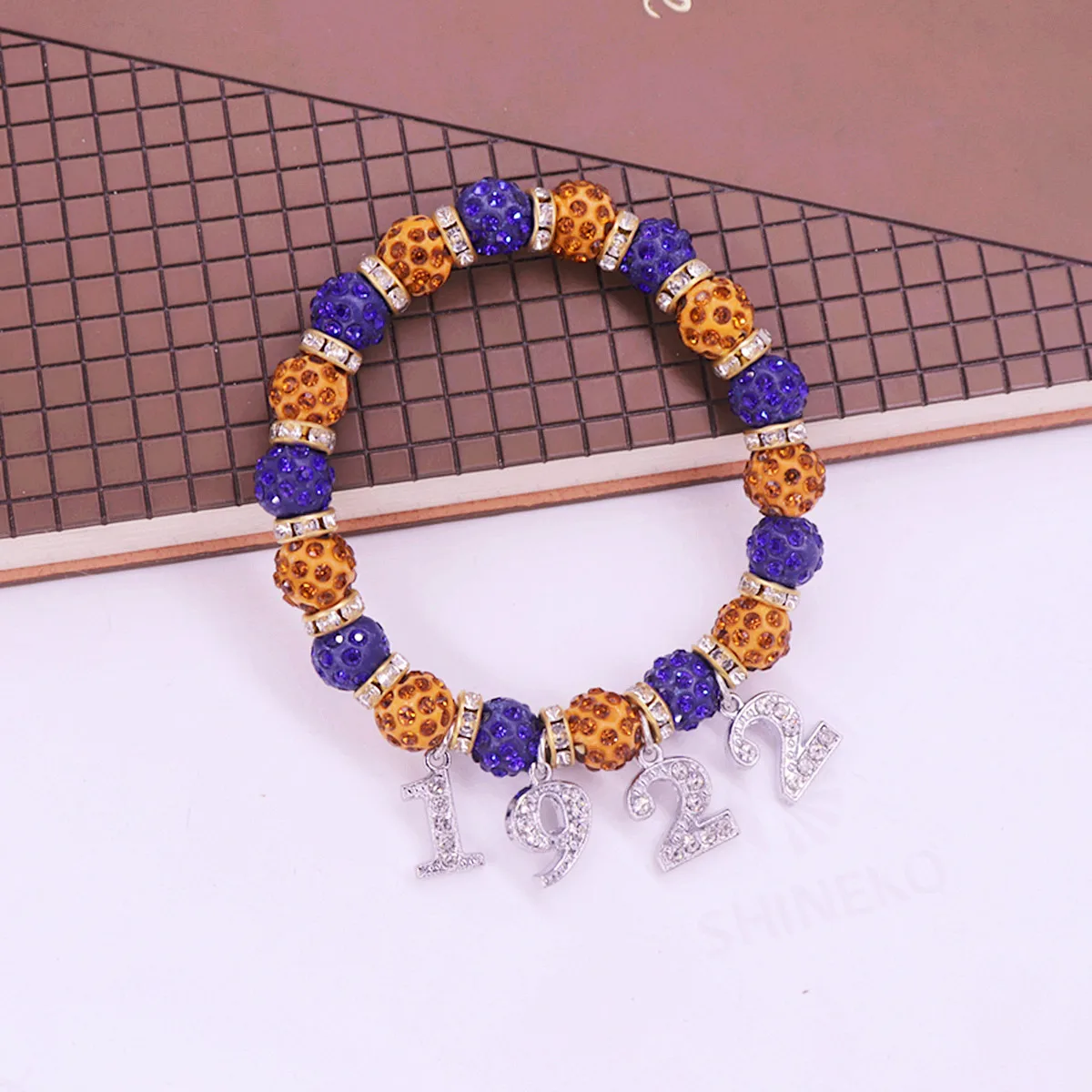 Premium Quality Greek Sigma Gamma Rho Inspired Gold And Blue Rhinestone Beaded SGRho 1922 Sorority Bracelet For Women