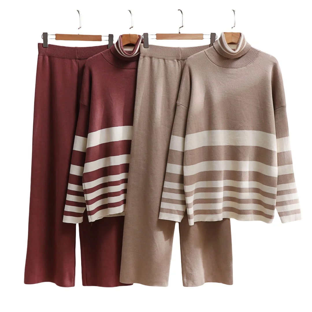 New arrival Knit wide-leg pants two-piece sweater contrast colors Loose fashion modest suit abaya women muslim dresses