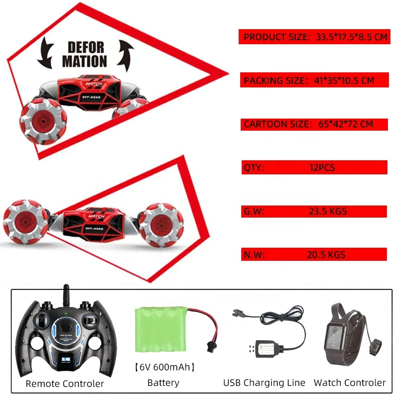 4WD Watch Induction Hand Gesture Control Car Off Road Deformable RC Stunt Car B/O Remote Control Electric Climbing Car for Kids