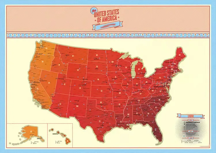 Custom USA MAP scratch off poster