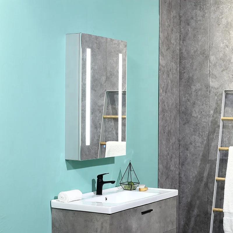 Storage Wall Lighted Bathroom Mirror Medicine Cabinet with Defogger and Interior Mirrors
