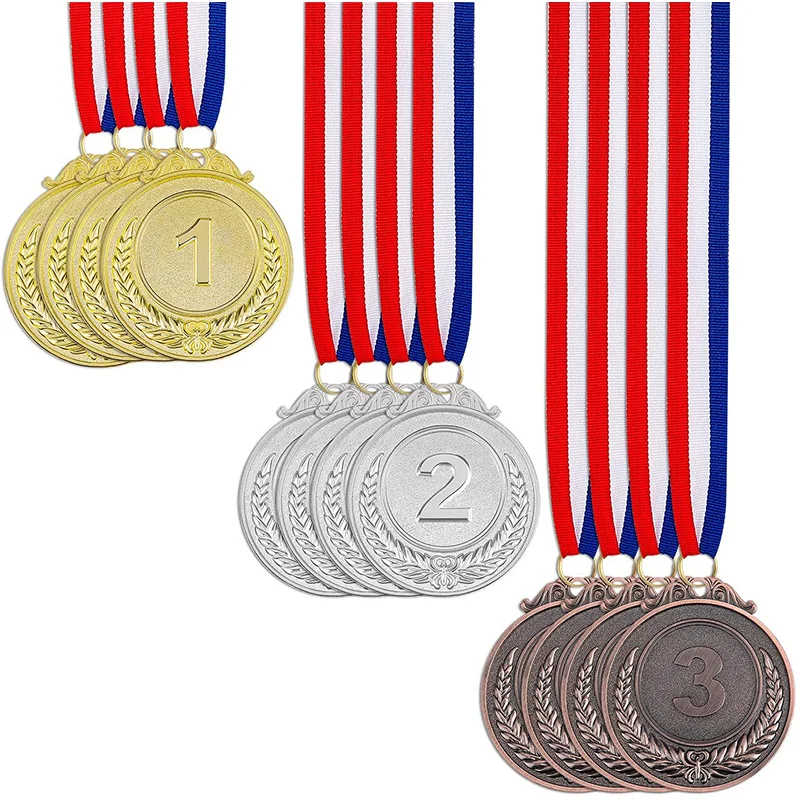 Wholesale World Games Style 2 Inches Metal Winner Gold Silver Bronze Award Medals with Neck Ribbon