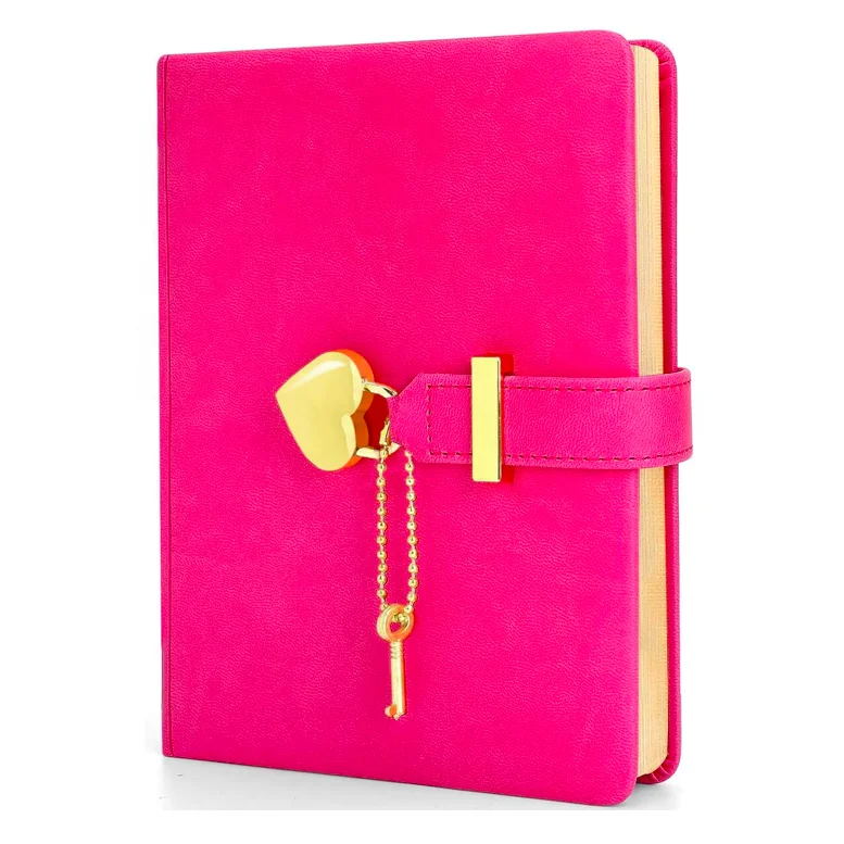B6 Heart Shape Lock  Pu Leather Diary Notebook With Lock And Key Travel Journal