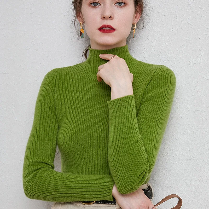 Customize Women Spring Plain Knit Long Sleeve Turtleneck 100% Cashmere Sweater