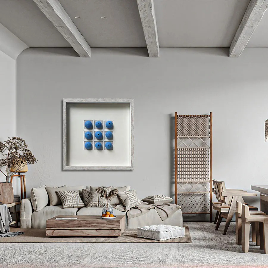 Original Art Handmade Modern 3D Blue Sea Urchin Glass Shadow Box Home Wall Decor Framed Wall Art