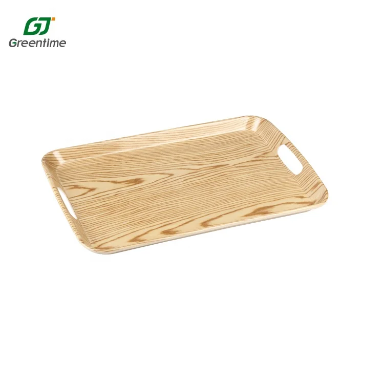 Eco Friendly Bamboo Fiber Decal print Trays Compostable Degradable Tray With Handles
