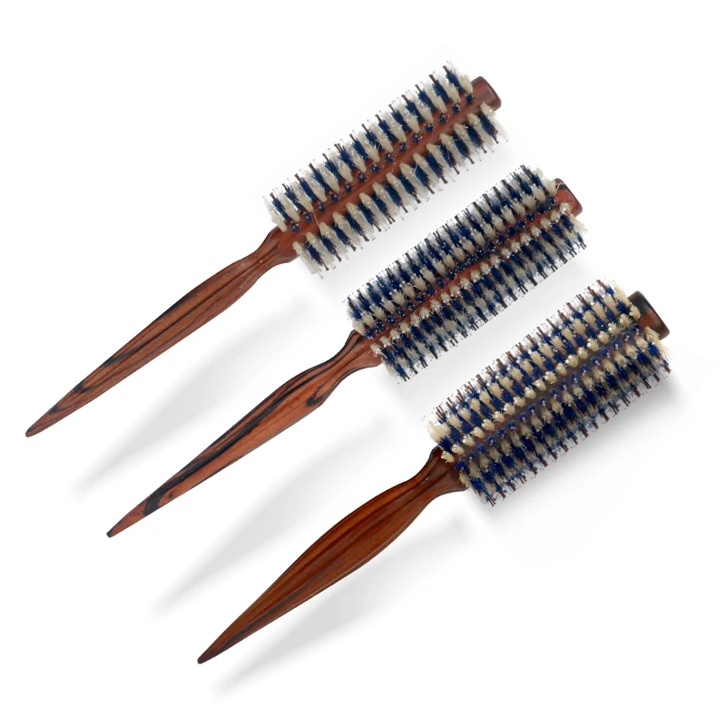 Round Hair Brush with Natural Boar Bristles for Styling Blow Drying Smoothing and Curling