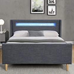 1222-1 Multi-color Reading LED Light Modern Design Linen Fabric Upholstered Bed