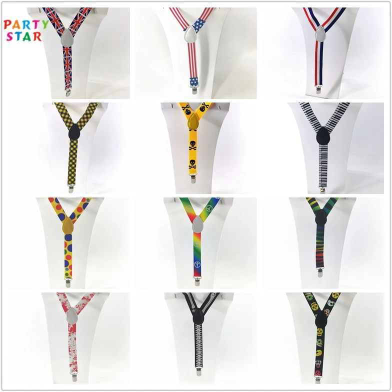 New Design Custom Print Fashion Suspenders Women With 3 Clips Halloween Men Party Suspenders