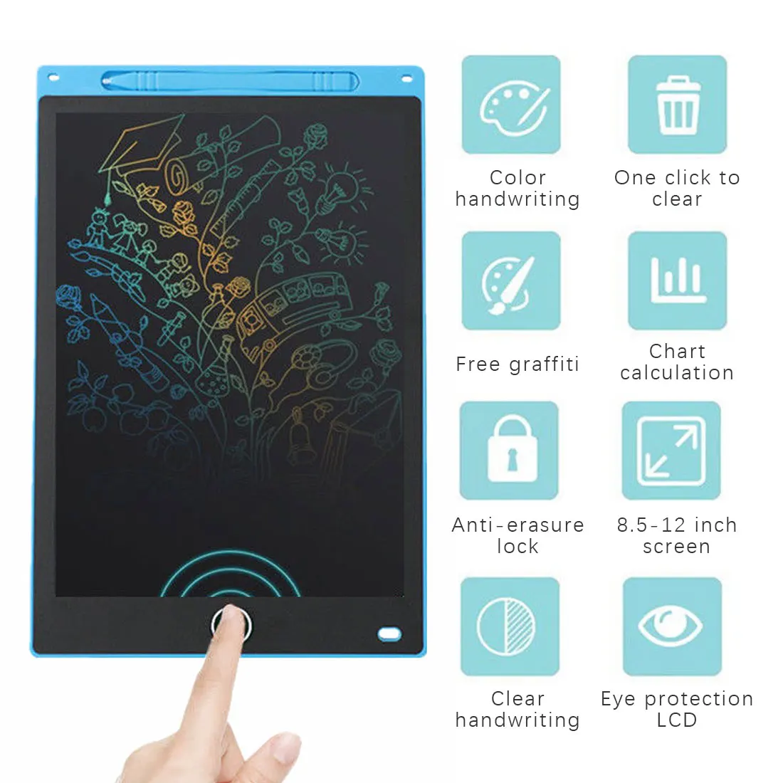 lcd writing tablet 12 inch tablet LCD screen light energy digital doodle pad erase button kids drawing board