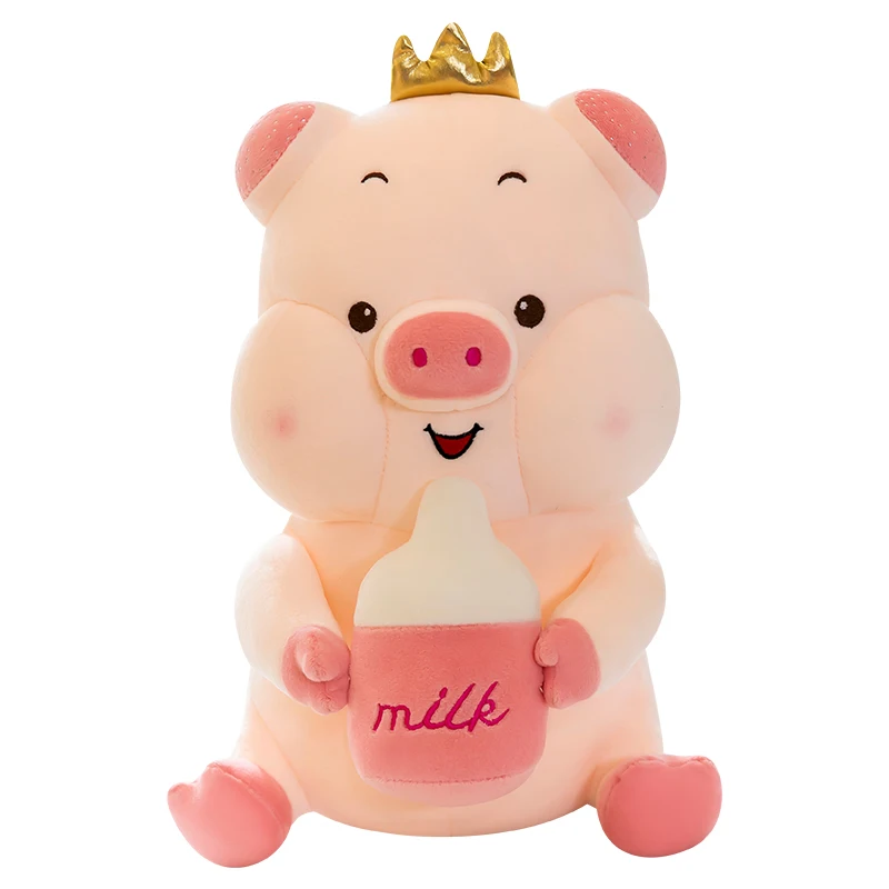 Cute Pigs Dolls Custom Crown Milk Bottle Cup Pigs Plush Toy Pig Stuffed Animal Christmas Children Gift Soft Plushies