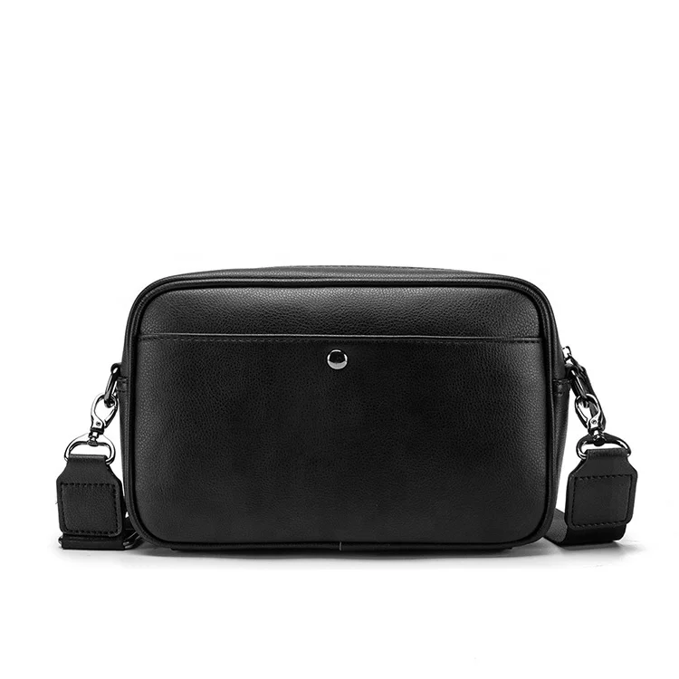 Designer Logo Fashion Black Mens Crossbody Bag Black PU Front Pack Men Cross Body Stylish Shoulder Chest Pouch Sling Bag