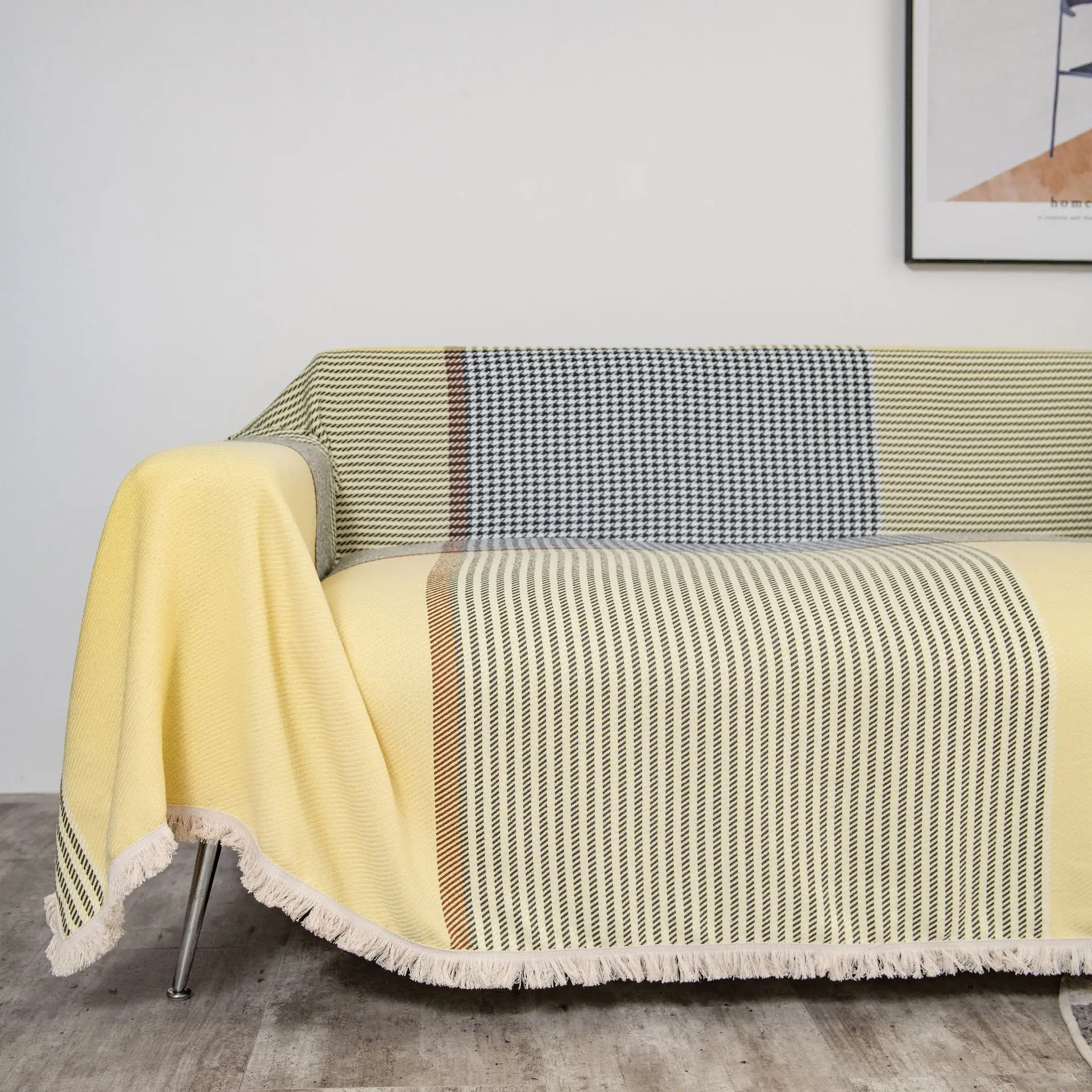 American thick retro Plaid stripe jacquard sofa towel sofa cover multi-functional cloth cover