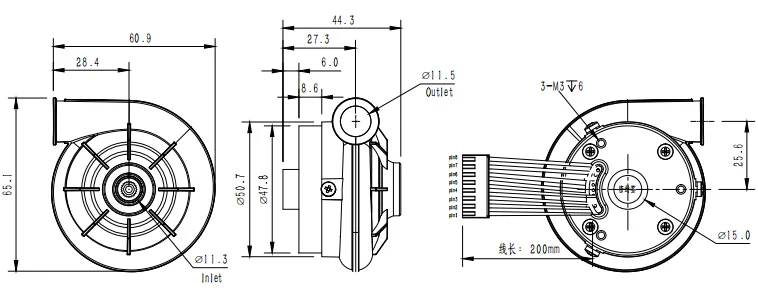 21m3/h 6kpa 24V dc brushless mini centrifugal air blower used for cpap machine and other medical devices